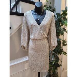 Eliza J Sequin Dress Womens Size 6 Beige Gold Cocktail Party Evening Formal